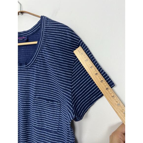 FRESH PRODUCE Women’s L Pinstripe Janey Slub T cotton short sleeve Lagoon Blue - Picture 5 of 9